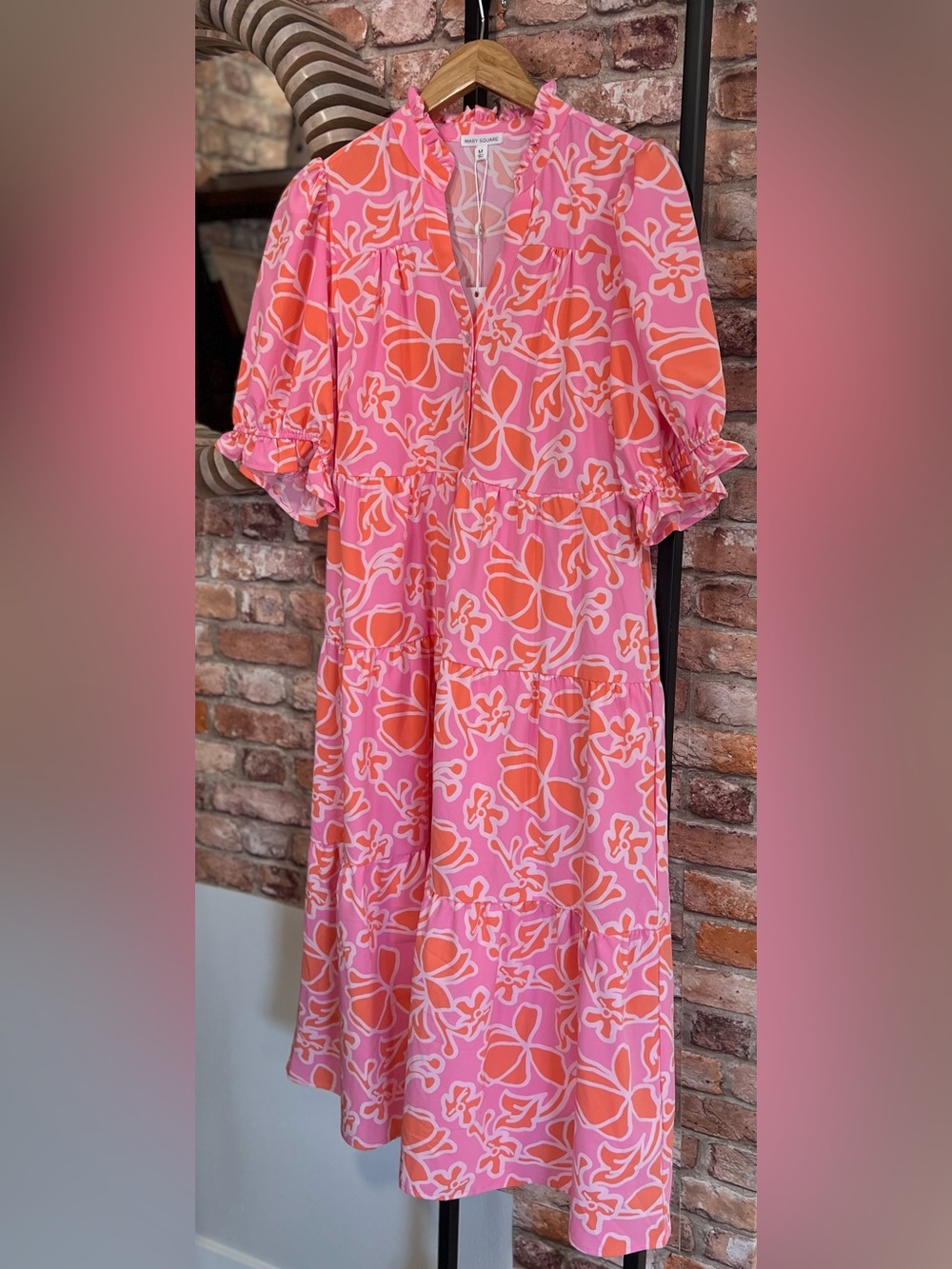 Bright Pink & Orange Floral Midi Dress